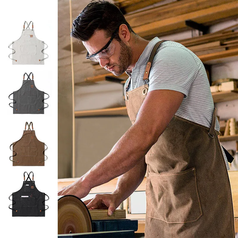 

Durable Goods Heavy Duty Unisex Canvas Work Apron with Tool Pockets Cross-Back Straps Adjustable For Woodworking Painting