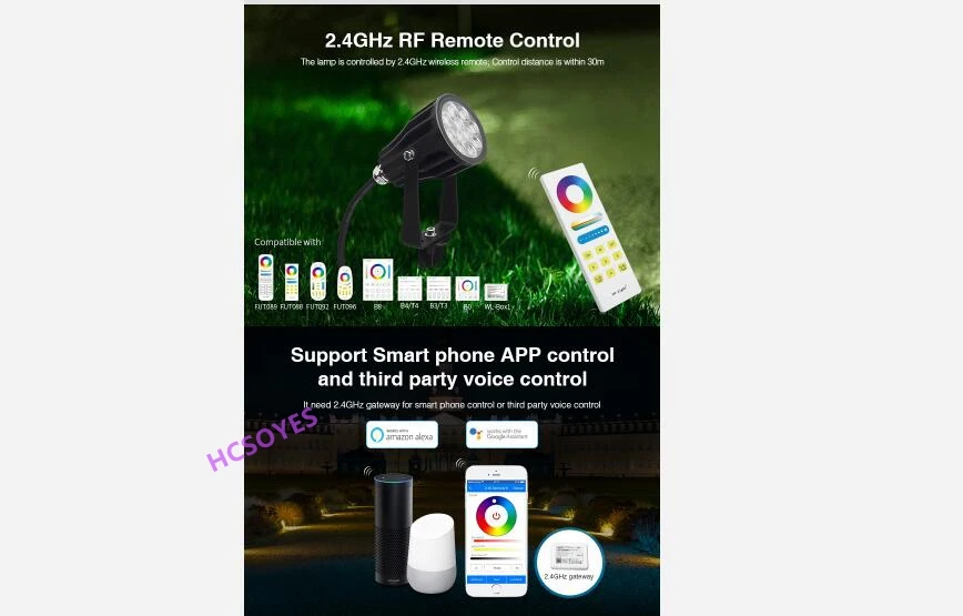 Miboxer FUTC08A 6W RGB+CCT LED Garden Light+DC24V 65W led Power Supply +Cable connector+FUT088 2.4G wireless Remote control | Освещение