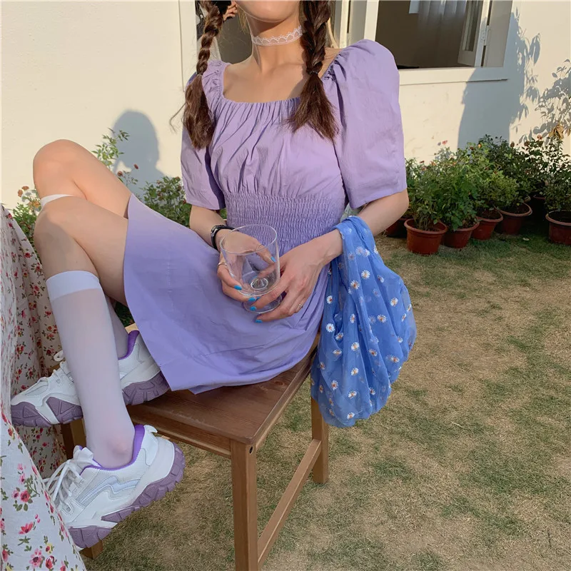 

French Style Platycodon Grandiflorum Salt Sweet Taro Purple Milk Light Short Sleeve Dress Small Summer Fairy Lady Super Fairy