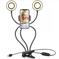 universal double head selfie ring light led photography fill lamp with long arm lazy phone holder fit for live stream office