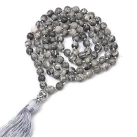 6mm grey picture stone knot tassel 108 bead mala necklace chakras wristband tassel monk chain veins pray wrist buddhism fancy
