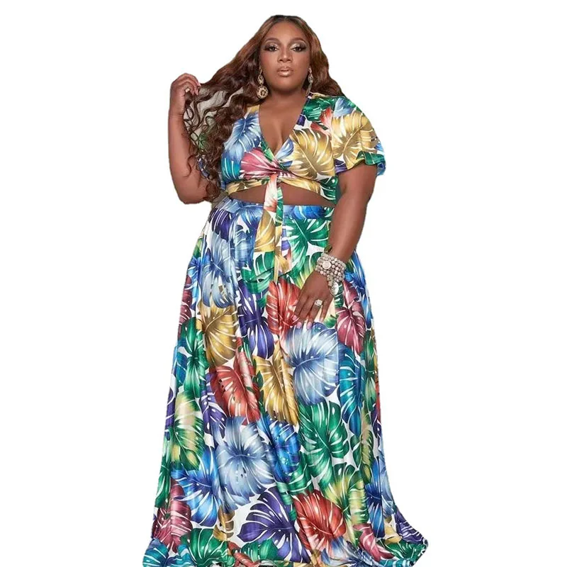 

Летняя одежда для женщин пляж размера плюс, комплекты из двух предметов детский топ-футболка с коротким рукавом с изображением юбочные кост...