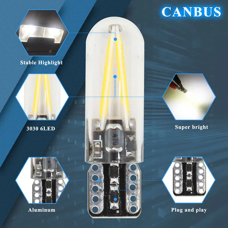 1 шт. автомобисветодиодный светодиод T10 Canbus LED W5W Cob Led 10SMD 194 168 автомобильная