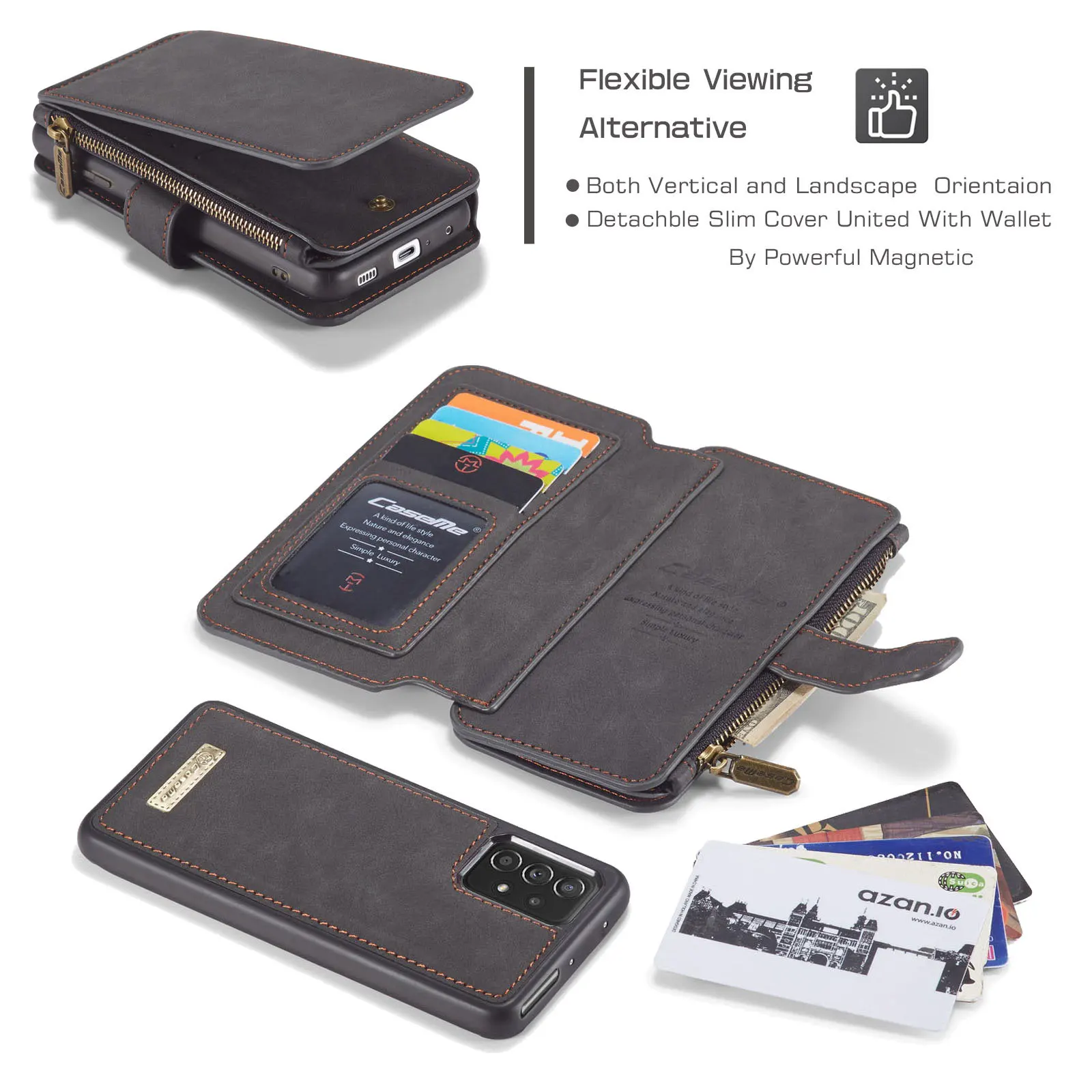 caseme genuine wallet case for samsung galaxy a52 a72 5g 4g luxury 2 in 1 detachable leather phone cover magnetic case free global shipping