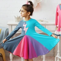 new fashion fall winter lightning long sleeve cotton color block baby girl cotton party dresses for kids princess girls dress