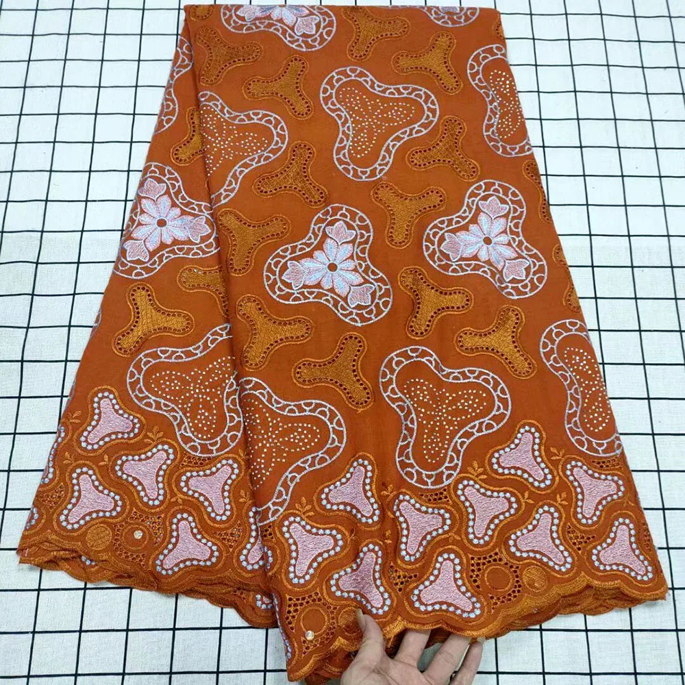 

2020 African Cotton Lace Fabric 5Yard Bride Best Embroidery French Pure Cotton Fabric Swiss Voile Lace Popular With Stones