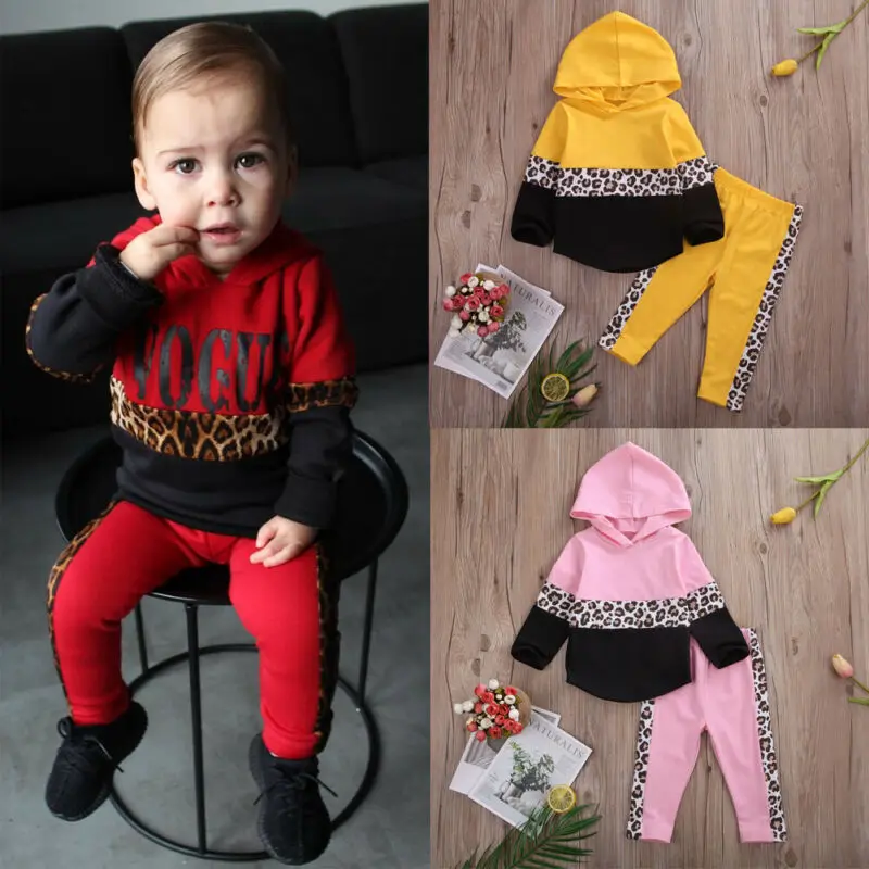 Леопардовая толстовка топы штаны спортивный костюм одежда для маленьких
