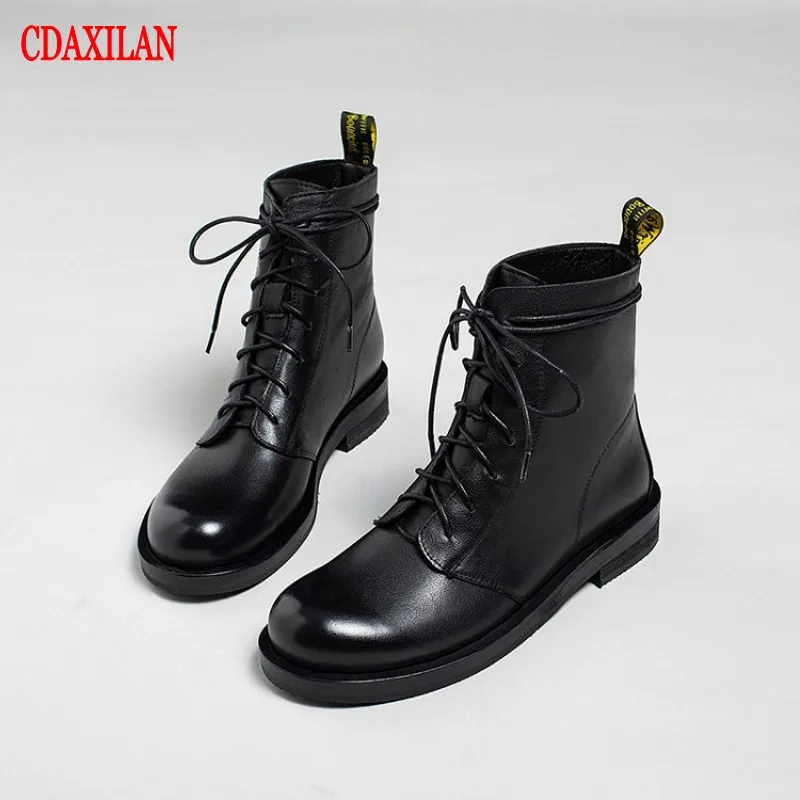 CDAXILAN Новое поступление женские короткие ботильоны из натуральной бычьей кожи на