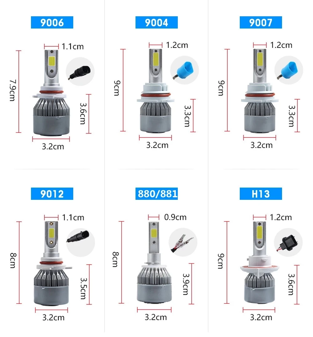 

NEW C6 H1 H3 Car Led Headlight Bulbs H7 Outdoor Lights H4 880 H11 HB3 9005 HB4 9006 H13 6000K 12V 72W 7600LM Auto Headlamp Tools