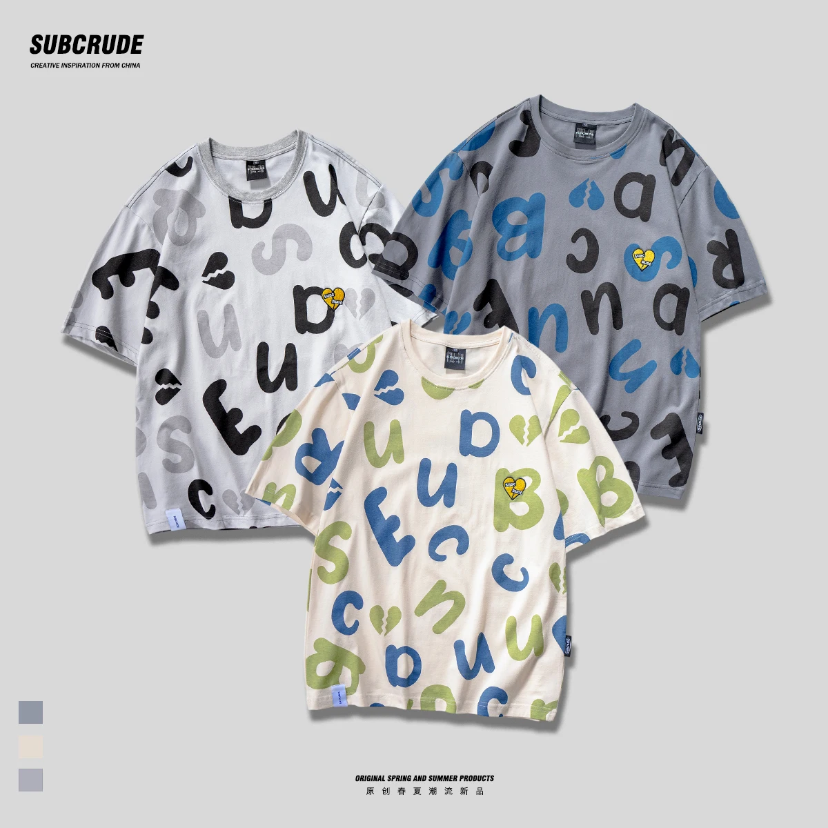 

Couple T-shirt Korean INS Full-Body Letter Pattern Graphic Embroidered Little Love Logo Summer Men Streetwear