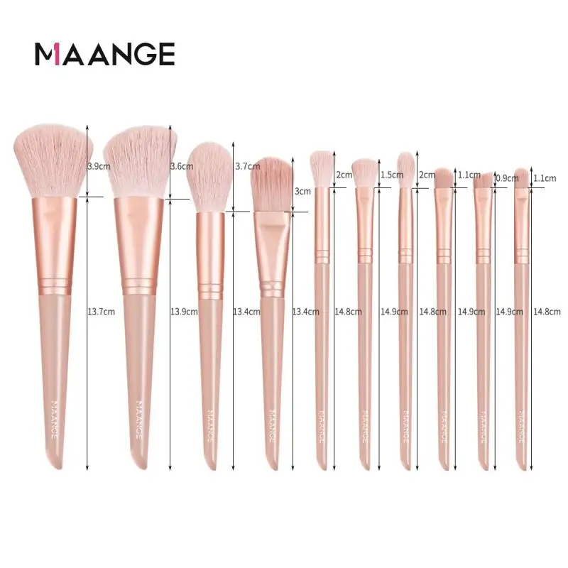 

MAANGE10pc Wooden Handle Makeup Brush Set Eyeshadow Brush Blush Loose Powder Brush Black Pink Blue Yellow Cosmetics Tools