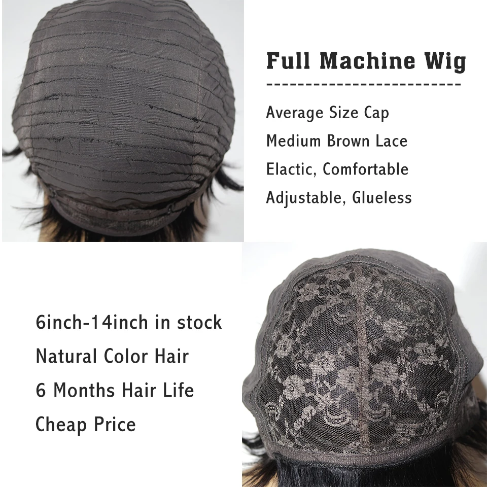 

Sexay Short Human Hair Bob Wigs With Fringe Bangs 8 10 12" Brown Elastic Cap Remy 180% Full Machine Wig Glueless Human Hair Wigs