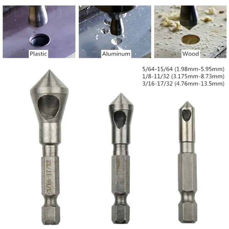 

New 3PCS 6.35MM 90 Degree Countersink Bit Set Deburring Drill Bits Tapper Hole Cutter Wood Metal Plastic Chamfer Set Multi-tool