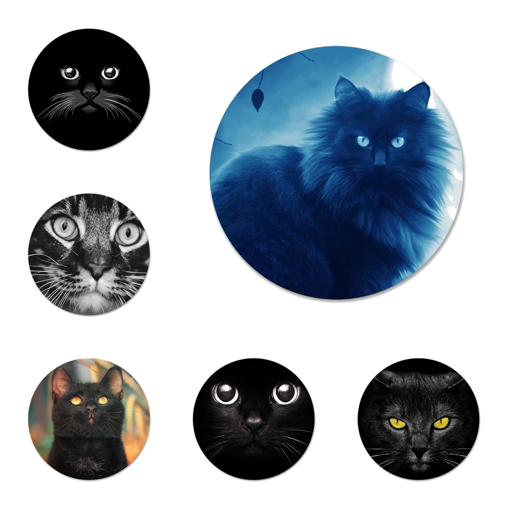 Black Cat Staring Eye Icons Pins Badge Decoration Brooches Metal Badges For Clothes Backpack Decoration 58mm