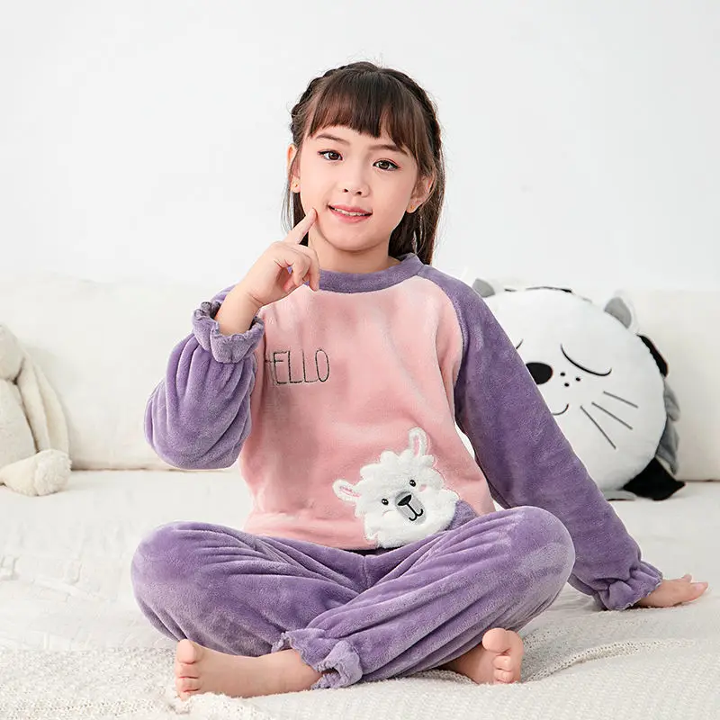 

Пижамные комплекты для мальчиков и девочек, утепленные фланелевые пижамы на осень и зиму, детские пижамы из кораллового флиса с мультяшным ...