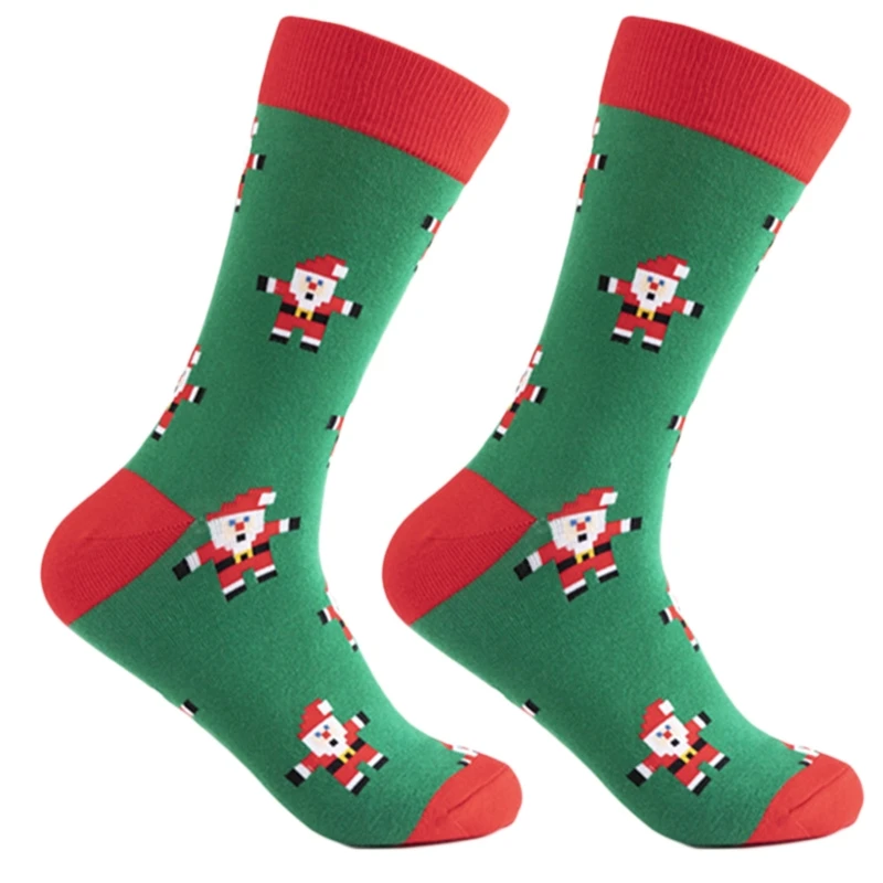 

Christmas Holiday Cotton Crew Socks Colorful Santa Dinosaur Print Stockings X6HE