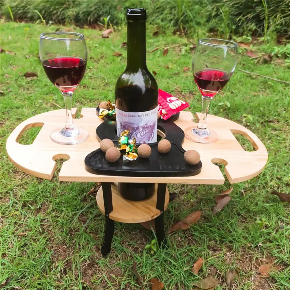 

Outdoor Wine Table Mini Wooden Round Portable Foldable Desktop Easy Carry Desk Furniture Party Travel Picnic Folding Low Tables