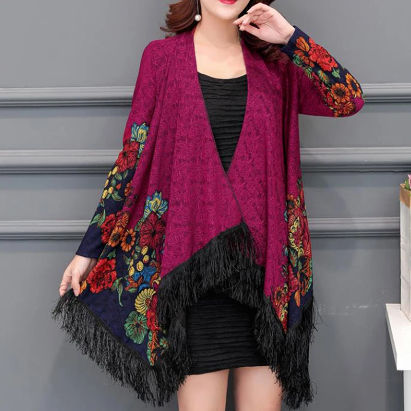 Леди Phochos Осень Новые накидки Национальный Ветер Свободный тонкий кардиган шаль