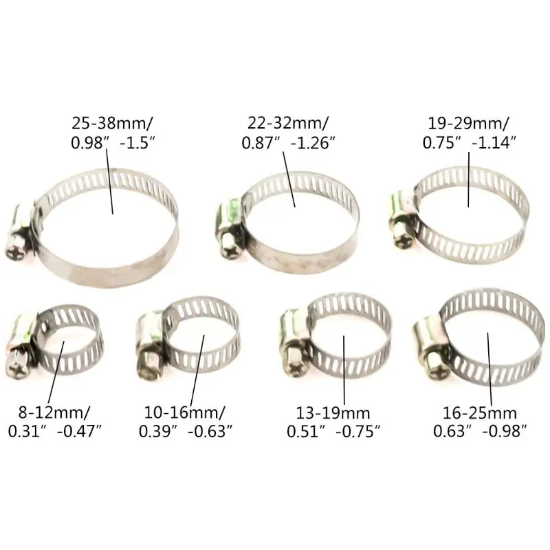 

60Pcs Assorted Size Hose Clamps Kit Stainless Steel Adjustable 8-38mm Hose Clamp
