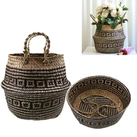 handmade vintage storage basket plant flower pot laundry sundries organization seagrass storage container home garden decor