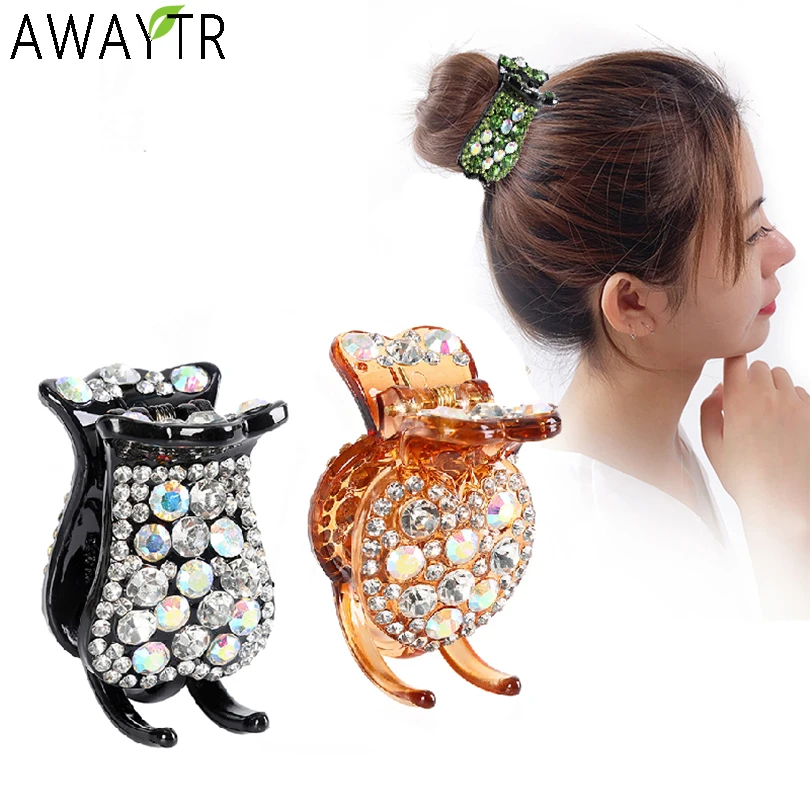 

AWAYTR Korean Rhinestones Hair Clips Claws Crabs For Ponytail Hair Claw Clamps Crystals Hairpin Hair Accessories Headdress Bands
