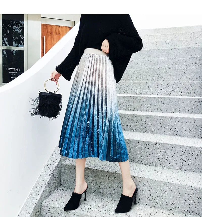 Юбка плиссированная длинная женская элегантная высокая талия а силуэт для школы