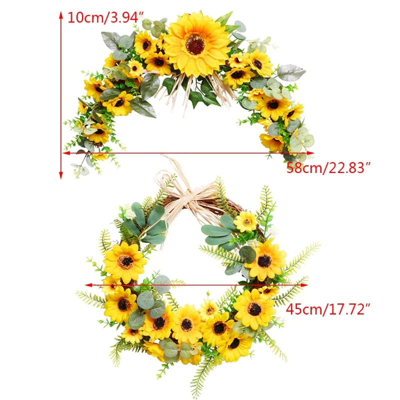 

L38A Artificial Sunflower Wreath Fake Garland Wall Door Hanging Pendant Wedding Decor