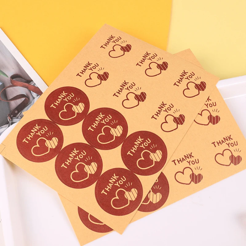1000pcs/lot Kawaii thank you Round with heart Comic Packaging Seals Sticker Labels for Envelope Birthday Party Gifts Wholesale | Канцтовары