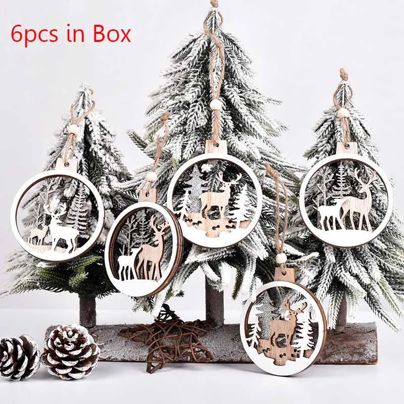 

Creative Christmas Pendant Wooden Round Decoration Elk Elder Snowman Xmas Tree Pendant Festival Gifts