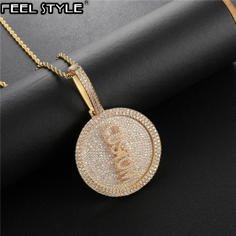 Hip Hop Rotatable Font CZ Custom Name Letters Necklaces & Pendant Bling Cubic Zirconia For Men Women Jewelry With Solid Back