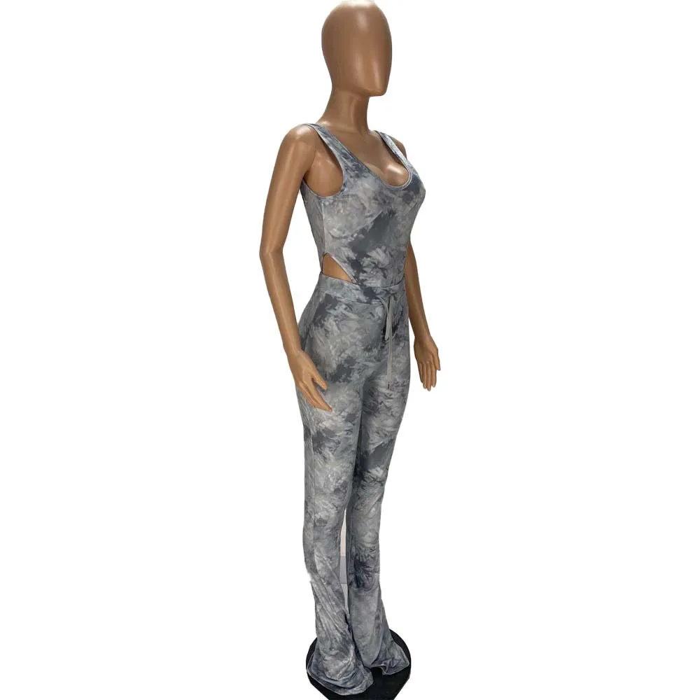 Комплект леггинсов с принтом в виде галстука красителя Комбинезон расклешенными