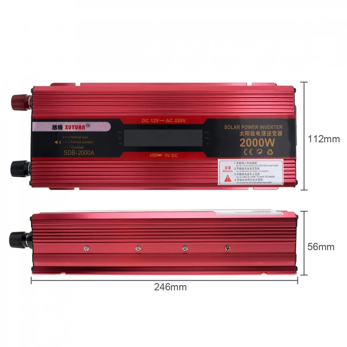 

2000W 12V 24V to AC 220V 110V Aluminum Alloy Case Solar Power Car Inverter with LCD Display Converter