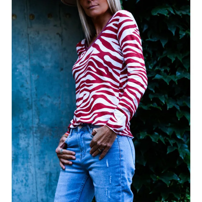 Новейший женский свободный свитер с длинным рукавом и рисунком зебры рубашка