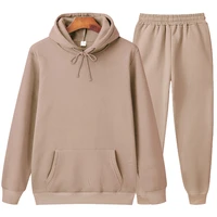 winter hoodie solid color sets men fashion sweatshirtssweatpants sets men jogger tracksuit apricot hoodie brown casual pants