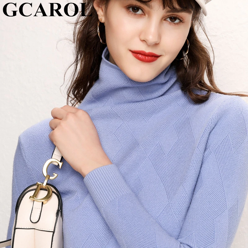 GCAROL New Women Turtleneck Slim Sweater Diamond Lattice Thick Stretch Oversize Jumper High Street OL Basic Knitted Pullover | Женская