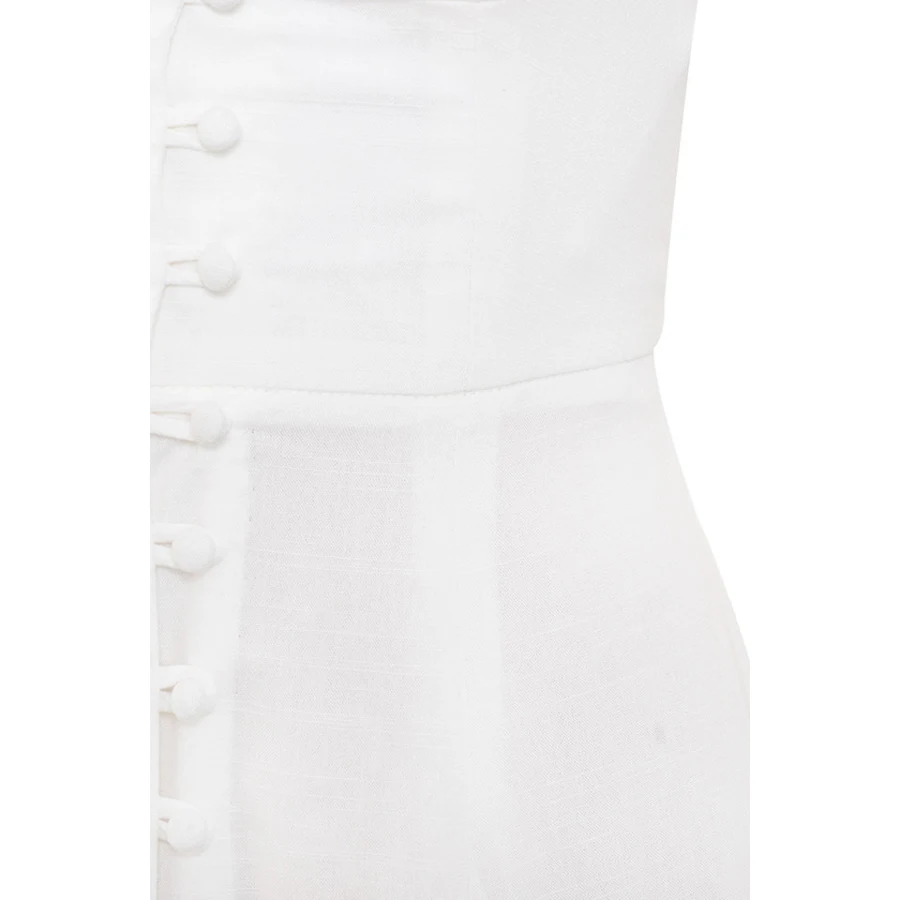 

2020 summer new arrival white dress linen blend puff sleeve midi dress sexy slim elegant party casual dress