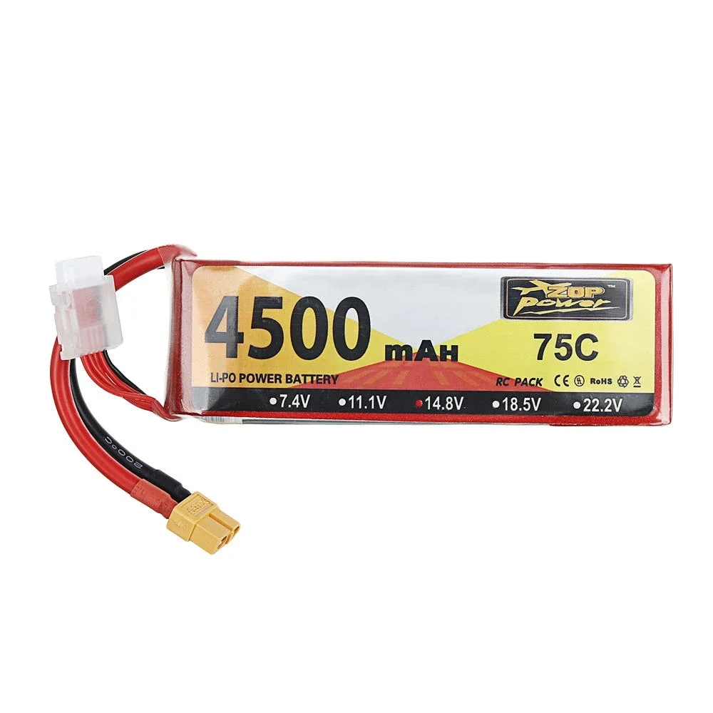 

ZOP Power 14.8V 4500mAh 75C 4S Lipo Battery XT60 Plug for RC Drone Car