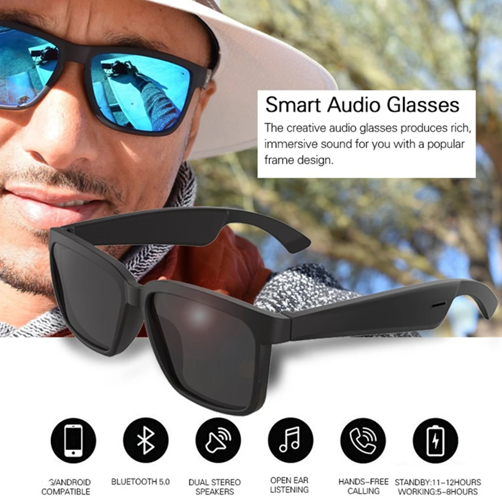 iLEPO Smart Bluetooth Open Ear Speaker Audio Headset Sunglasses Car Sports Anti-blue Light Glasses Earphone Wireless Headphones