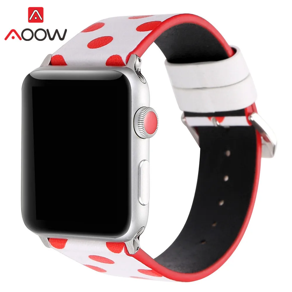 Кожаный ремешок для часов Apple Watch 40 мм 44 мм 38 мм 42 мм черный белый розовый узор в горошек браслет ремешок для iWatch 1 2 3 4