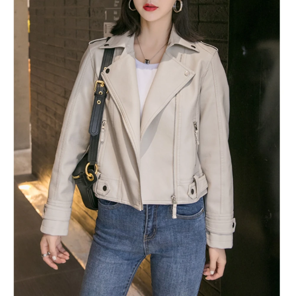 

PU Jacket Women New Short Faux Soft Leather Jacket Women Fashion Zipper Motorcycle PU Leather Jacket Ladies Basic Street Coat