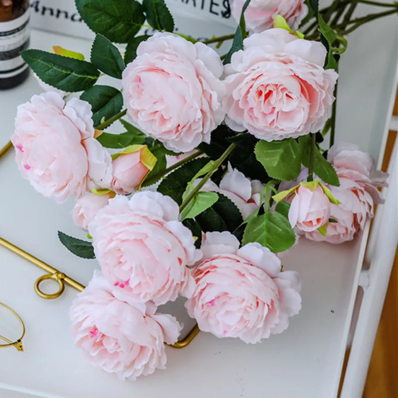 3 пиона в Европейском стиле шелковые розы искусственные цветы Декор для дома