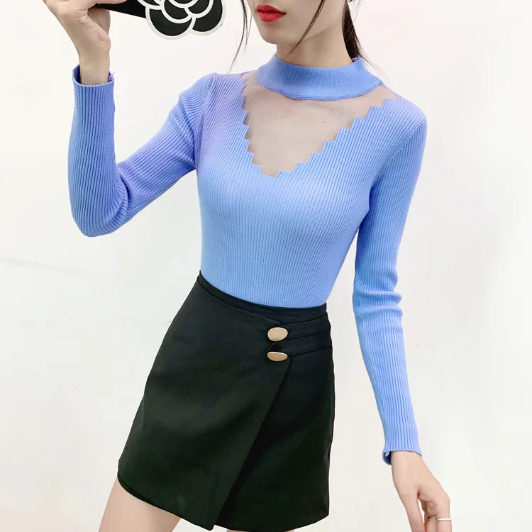 Женский свитер ажурная трикотажная одежда с высоким воротником осень/зима 2019