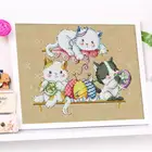 Набор для вышивки крестиком с изображением кошки, льняной хлопковый и Шелковый Холст с животными, 18 карат, 14 карат, 11 карат, прошитая вышивка