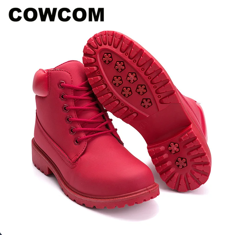 Ботинки COWCOM женские на плоской подошве кожаные полусапожки короткие ботинки