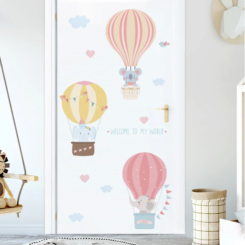 Мультяшные животные наклейки для двери украшения детской комнаты настенные