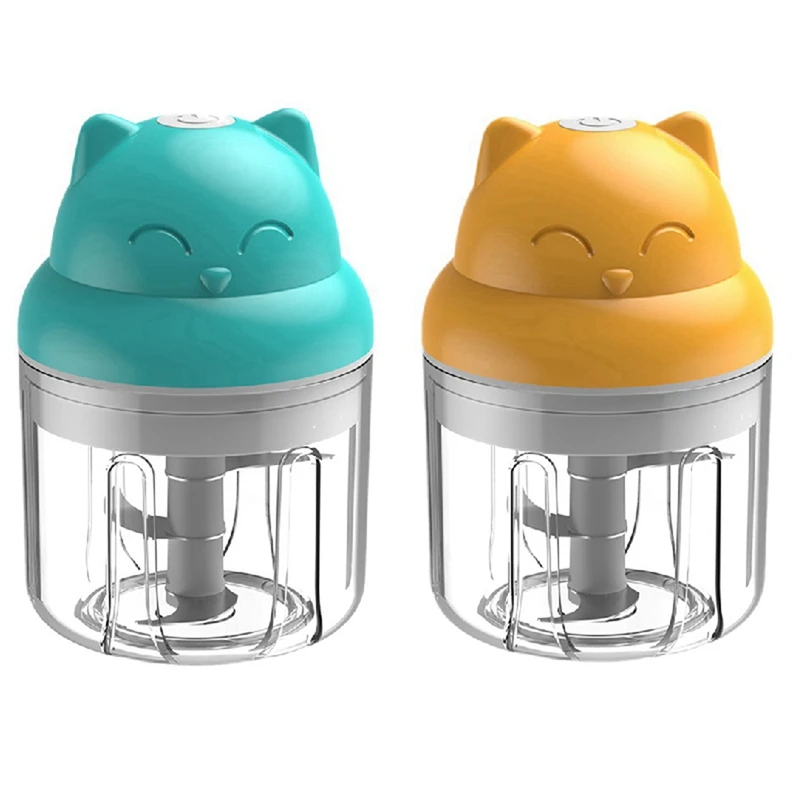 

2 Set Electric Garlic Machine Chopper,Mini Food Meat Wireless Processor Blenders Grinder 250ML, Blue & Yellow