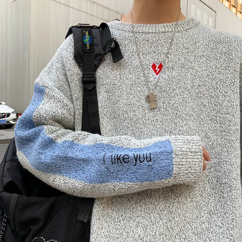 

Men Sweaters Pullover Letter Printed O-neck Leisure Plus Size 2XL New Mens Daily Outwear Korean Style All-match Harajuku Chic