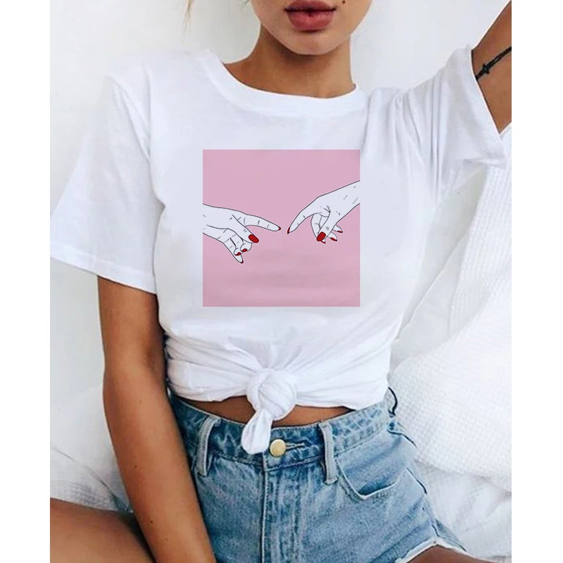 

Casual Harajuku Hands and Rose Printed Tops Tees Summer Female T-shirt Short Sleeve T shirt For Women Clothing