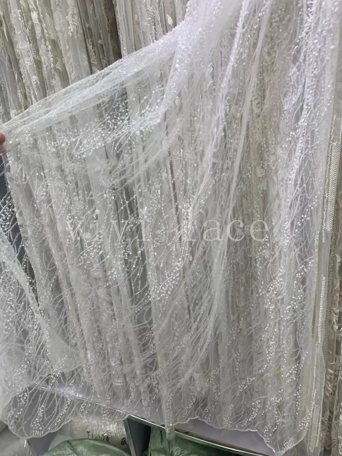 

5 yards xyy01 offwhite color hand made branch beads good quality embroidery net mesh lace fabric for sawing br wedding dress