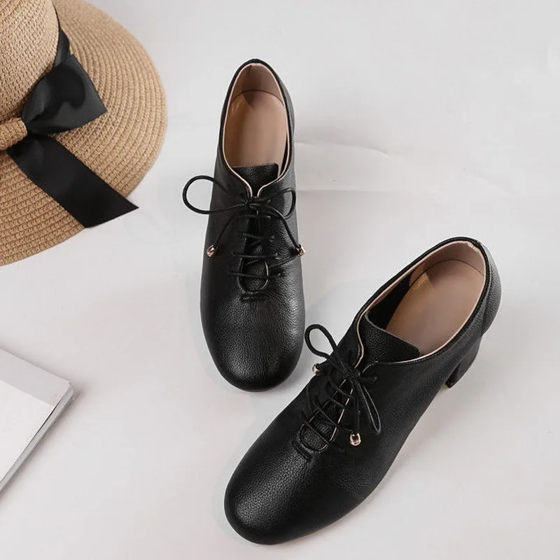 

2020 NEW Deep Single Shoes,Women Mid Heels,Pointed toe,Lace-up,British Style,Female Footware,Black,Beige